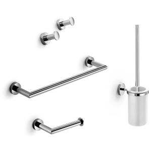 Baketo 5292 Bathroom Hardware Accessory Set in Polished Chrome, Includes 19.7" Towel Bar, Toilet Paper Holder, Set of Bathroom Hooks and Toilet Brush Holder