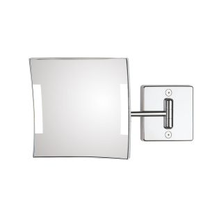 Quadrolo Square Wall Mounted One-Arm LED Lighted Magnifying Makeup Mirror in Polished Chrome, 3x Magnification