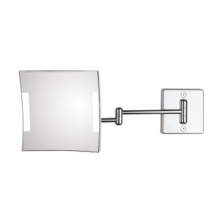 Quadrolo Square Wall Mounted Two-Arm LED Lighted Magnifying Makeup Mirror in Polished Chrome, 3x Magnification