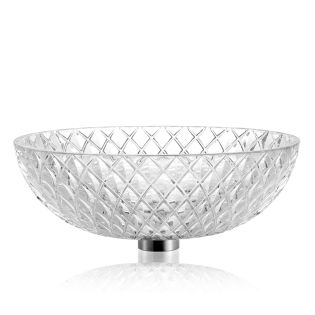 Crystal 674 Round Hand-Cut Clear Crystal Vessel Bathroom Sink, 16.9"