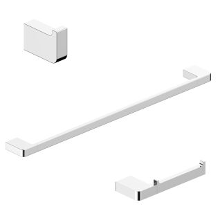 Cube WSBC 226890B Bathroom Hardware Accessory Set in Polished Chrome, Includes 25.2" Towel Bar, Toilet Paper Holder and Bathroom Hook