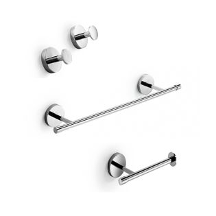 Duemila Bathroom Hardware Accessory Set in Polished Chrome, Includes Towel Bar, Toilet Paper Holder and Bathroom Hook
