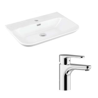 WS Bath Collections Edge + GR 26.3" Ceramic White Bathroom Sink with Chrome Single Lever Faucet