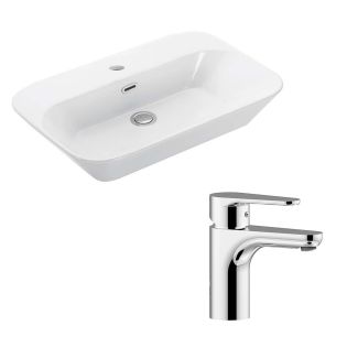 WS Bath Collections Edge + GR 25.4" Ceramic White Bathroom Sink with Chrome Single Lever Faucet