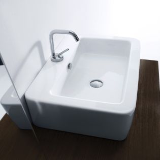 Ego 3242 Rectangular Ceramic Vessel or Wall Mounted Bathroom Sink, 23.6"