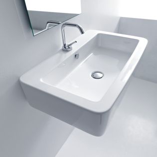 Ego 3250 Rectangular Ceramic Vessel or Wall Mounted Bathroom Sink, 27.6"