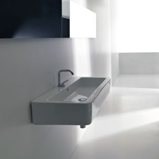 Ego 3251 Rectangular Ceramic Vessel or Wall Mounted Bathroom Sink, 35.4"
