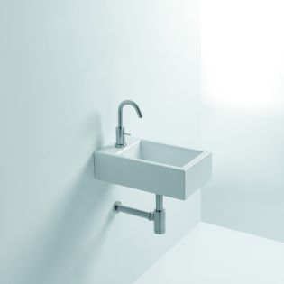 Hox Mini 45F Rectangular Wall Mounted Bathroom Sink in Glossy White, 17.7", Front Facing