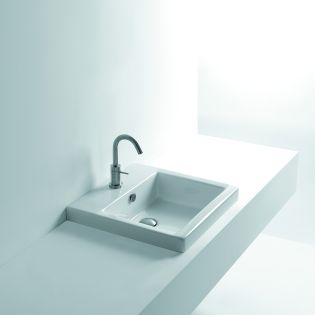 Hox 48I Square Ceramic Drop-in Bathroom Sink in Glossy White, 18.9"