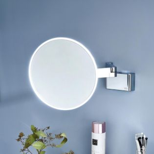 Spiegel 1095.000.30 Round Wall Mounted LED Lighted Magnifying Makeup Mirror, Hard-Wired, 5x Magnification