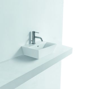 Jas 35 Rectangular Small Ceramic Vessel Bathroom Sink in Glossy White, 13.8"