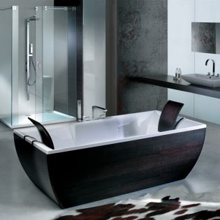 Kali Art Designer Freestanding Bathtub, Wenge Wood Exterior, White Interior