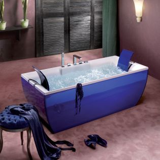Kali Color Designer Freestanding Bathtub, Blue Exterior, White Interior