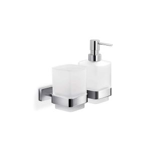 Lea A1910D Wall Mounted Frosted Glass Soap Dispenser and Toothbrush Holder Set with Polished Chrome Holder