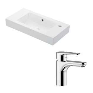 WS Bath Collections Minimal + GR 27.6" Ceramic White Bathroom Sink with Chrome Single Lever Faucet