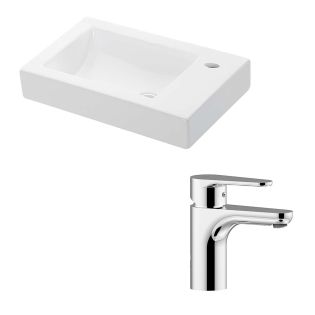 WS Bath Collections Minimal + GR 22.1" Ceramic White Bathroom Sink with Chrome Single Lever Faucet