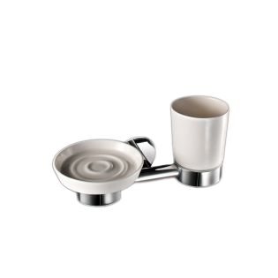 Napie 53012+53020+53021 Wall Mounted Ceramic Soap Dish and Toothbrush Holder Set with Polished Chrome Hole