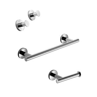 Napie Bathroom Hardware Accessory Set in Polished Chrome, Includes Towel Bar, Toilet Paper Holder and Set of Bathroom Hooks