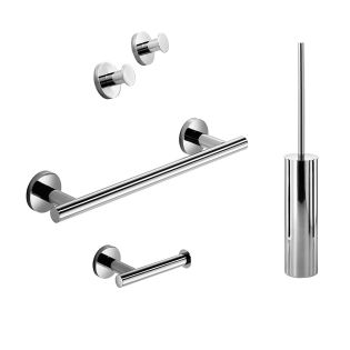 Napie 53091 Bathroom Hardware Accessory Set in Polished Chrome, Includes 23.6" Towel Bar, Toilet Paper Holder, Set of Bathroom Hooks and Toilet Brush Holder