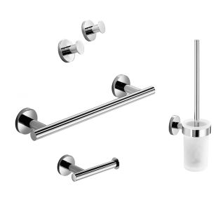Napie 53092 Bathroom Hardware Accessory Set in Polished Chrome, Includes 23.6" Towel Bar, Toilet Paper Holder, Set of Bathroom Hooks and Toilet Brush Holder