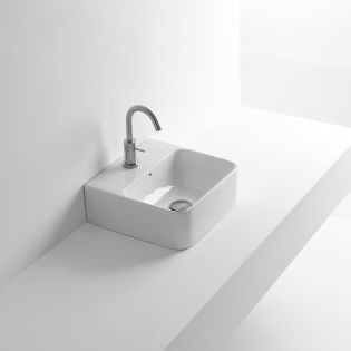 Net 45 Rectangular Ceramic Vessel or Wall Mounted Bathroom Sink in Glossy White, 17.7"