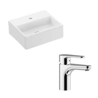 WS Bath Collections Quattro + GR 13.0" Ceramic White Bathroom Sink with Chrome Single Lever Faucet
