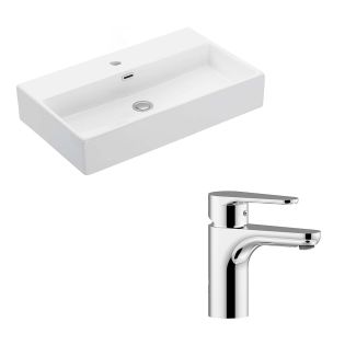 WS Bath Collections Quattro + GR 27.6" Ceramic White Bathroom Sink with Chrome Single Lever Faucet