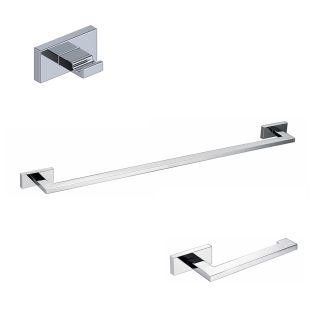 Riva WSBC 235890A Bathroom Hardware Accessory Set in Polished Chrome, Includes 20.5" Towel Bar, Toilet Paper Holder and Set of Bathroom Hooks