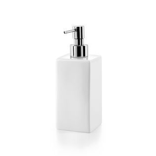 Saon 4033 Freestanding White Ceramic Soap Dispenser, Polished Chrome Pump