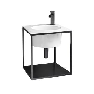 Skyland 32133.01+CP484809T Wall Mounted Console Bathroom Vanity in Matte Black, Includes Integrated Ceramic Sink, 18.9"