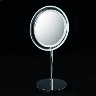 Smile 302 Round Freestanding LED Lighted Magnifying Mirror in Polished Chrome, 5x Magnification