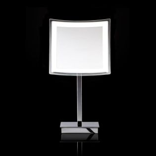 Smile 830 Square Freestanding LED Lighted Magnifying Mirror in Polished Chrome, Battery Operated, 5x Magnification