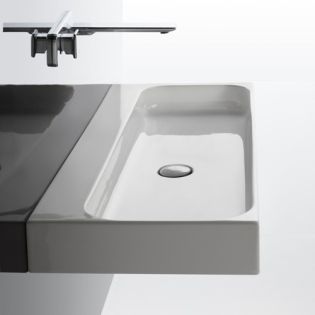 Unit 120 Rectangular Trough Vessel or Wall Mounted Bathroom Sink in Glossy White, With Concealed Overflow, 47.2"