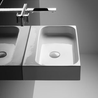 Unit 80 Rectangular Vessel or Wall Mounted Bathroom Sink in Glossy White, With Concealed Overflow, 31.5"