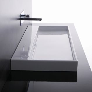Urban 100 Modern Rectangular ADA Compliant Vessel or Wall Mounted Bathroom Sink in Glossy White, 39.4"