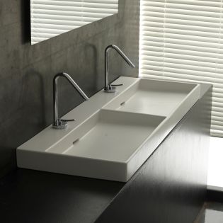 Urban 120 Modern Rectangular Double ADA Compliant Vessel or Wall Mounted Bathroom Sink in Glossy White, 47.2"