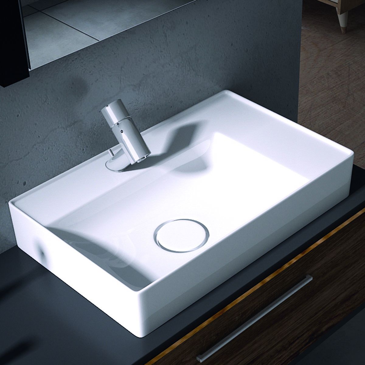 Vision 6160 WG Rectangular Vessel Bathroom Sink in Glossy White