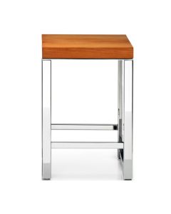 DW WO HO Wood Vanity Stool with Polished Stainless Steel Legs