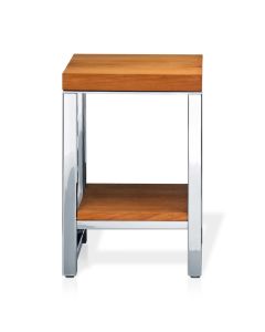 DW WO HM Wood Vanity Stool with Polished Stainless Steel Legs