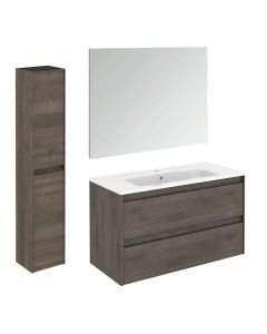 Ambra 100 Pack 2 Wall Mounted / Floating Bathroom Vanity Set, Includes Integrated Ceramic Sink, Wall Mirror, and Bathroom Cabinet, 39.4"