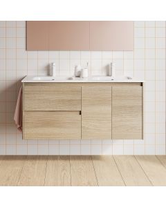 Ambra 120 DBL Wall Mounted / Floating Double Bathroom Vanity, Includes Integrated Ceramic Sink, 47.4"