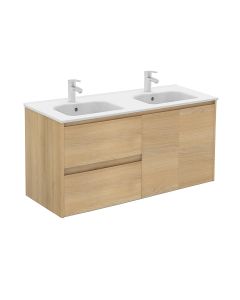 Ambra 120 DBL Wall Mounted / Floating Double Bathroom Vanity in Nordic Oak, Includes Integrated Ceramic Sink, 47.4"