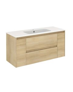 Ambra 120 Wall Mounted / Floating Bathroom Vanity in Nordic Oak, Includes Integrated Ceramic Sink, 47.4"