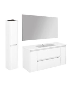 Ambra 120 Pack 2 Wall Mounted / Floating Bathroom Vanity Set, Includes Integrated Ceramic Sink, Wall Mirror, and Bathroom Cabinet, 47.4"