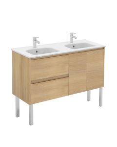 Ambra 120F DBL Freestanding Double Bathroom Vanity in Nordic Oak, with Chrome Legs, Includes Integrated Ceramic Sink, 47.4"