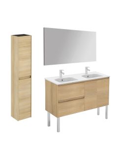 Ambra 120F DBL Pack 2 Freestanding Double Bathroom Vanity, with Chrome Legs, Includes Integrated Ceramic Sink, Wall Mirror, and Bathroom Cabinet, 47.4"