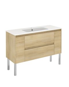 Ambra 120F Freestanding Bathroom Vanity in Nordic Oak, with Chrome Legs, Includes Integrated Ceramic Sink, 47.4"