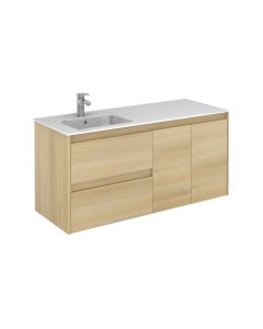 Ambra 120L Wall Mounted / Floating Bathroom Vanity in Nordic Oak, Includes Integrated Ceramic Sink, 47.4"