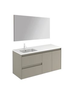 Ambra 120L Pack 1 Wall Mounted / Floating Bathroom Vanity Set, Includes Integrated Ceramic Sink and Wall Mirror, 47.4"