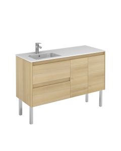 Ambra 120LF Freestanding Bathroom Vanity in Nordic Oak, with Chrome Legs, Includes Integrated Ceramic Sink, 47.4"